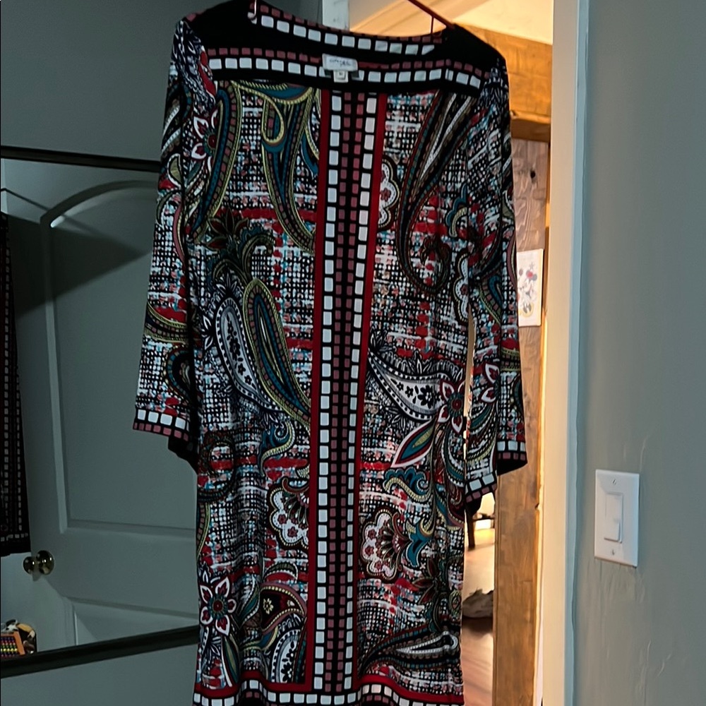 Beige by eci Blue and Red Long Sleeve Sheath Dress